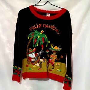 Holiday Time Wo medium(8/10)Black and Red Feliz Navidad Sweater chili pepper